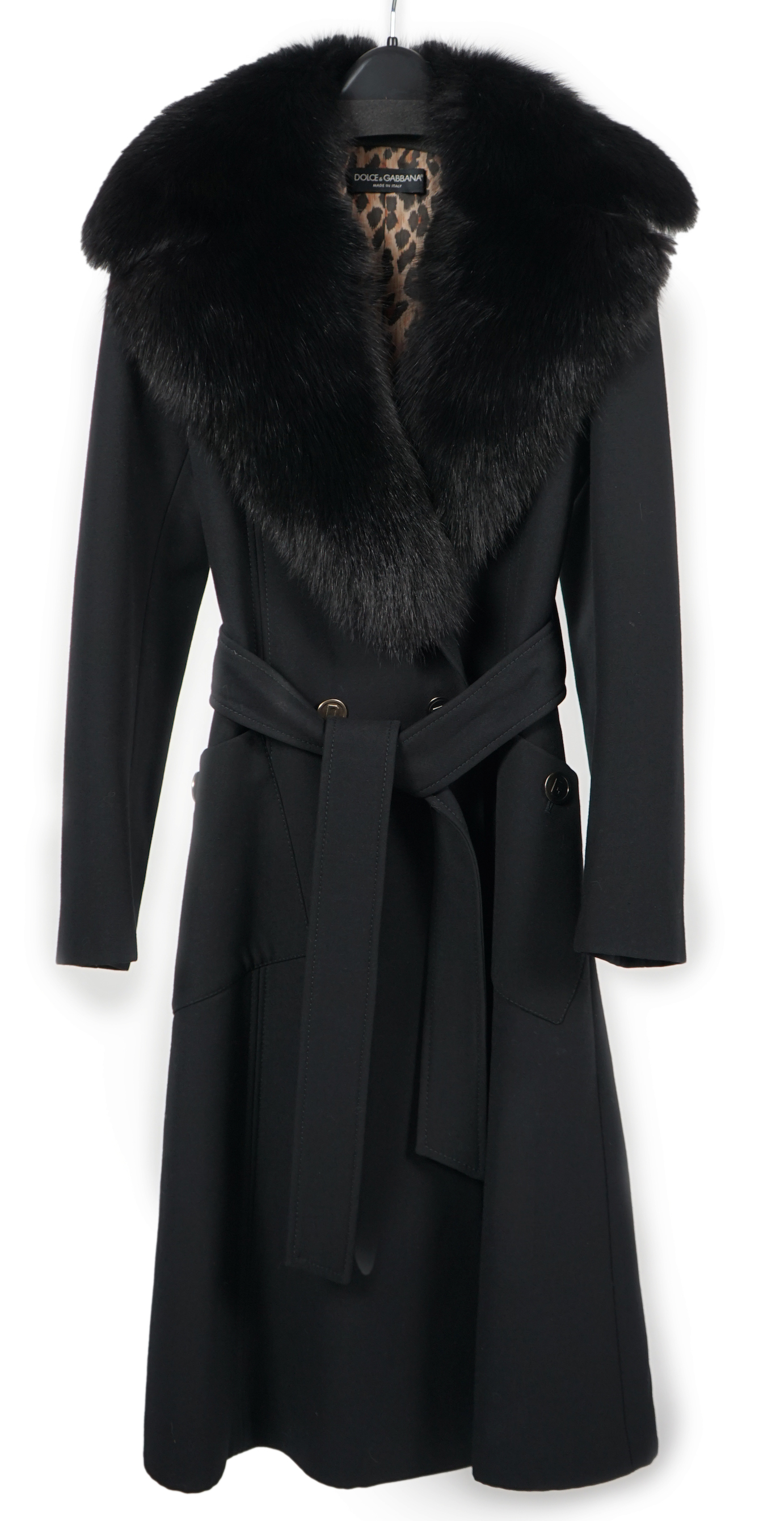 A Dolce & Gabbana lady's black wool coat with detachable fur collar, IT 40